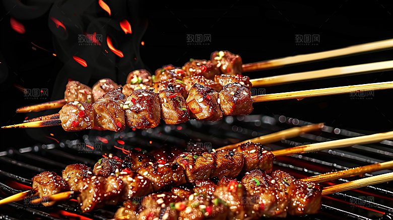 烧烤串串大餐美食美味牛肉多汁烤串烤肉