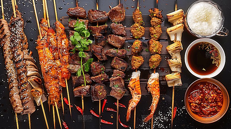 烧烤串串大餐美食美味牛肉多汁烤串烤肉