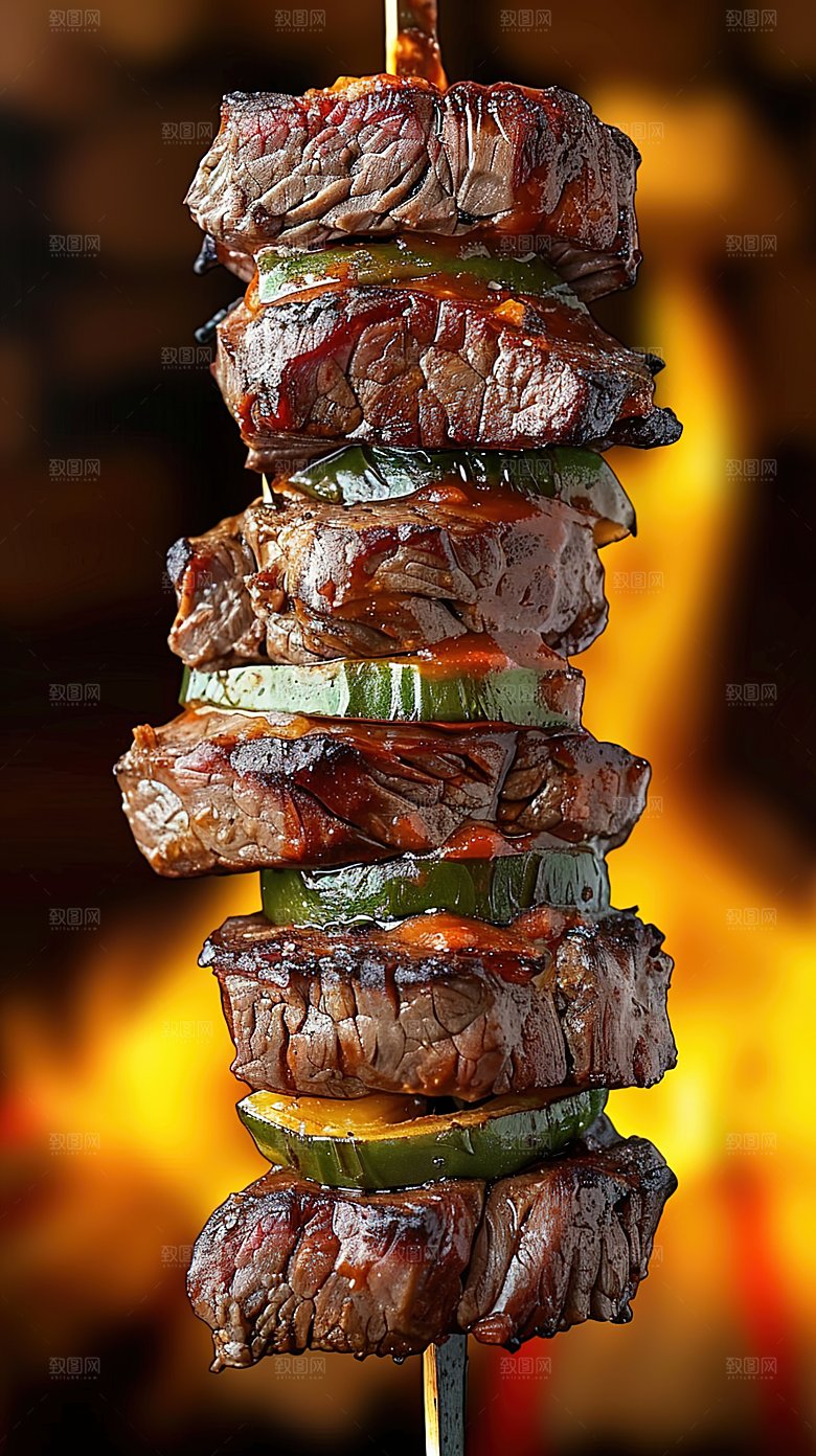 烧烤串串大餐美食美味牛肉多汁烤串烤肉