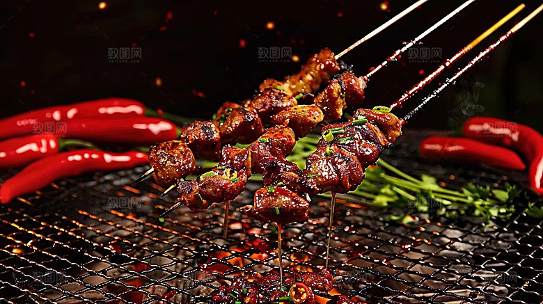 烧烤串串大餐美食美味牛肉多汁烤串烤肉