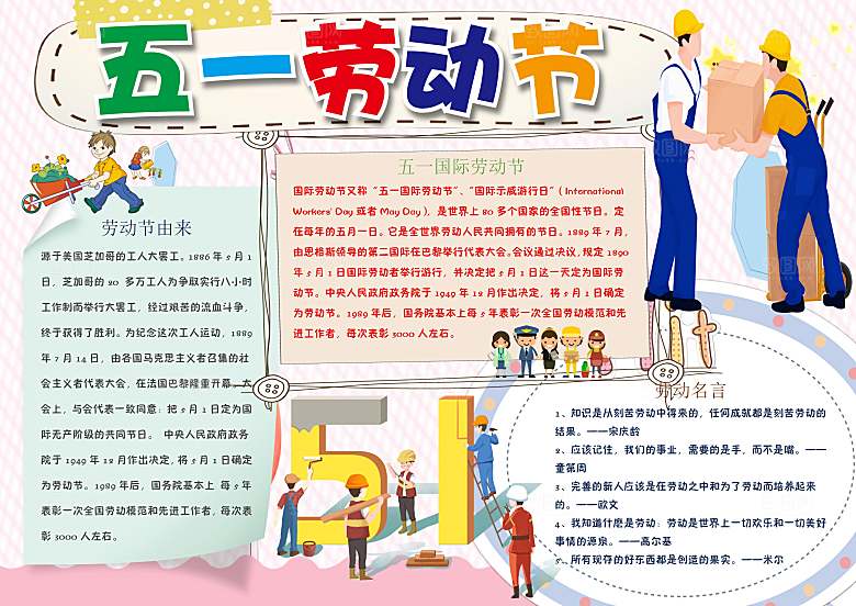 五一劳动节卡通word小报