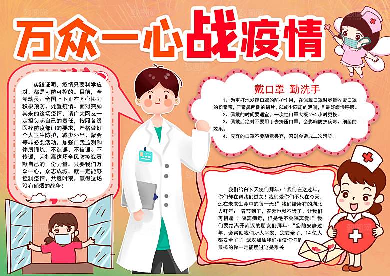 校园防疫抗病毒医疗word小报