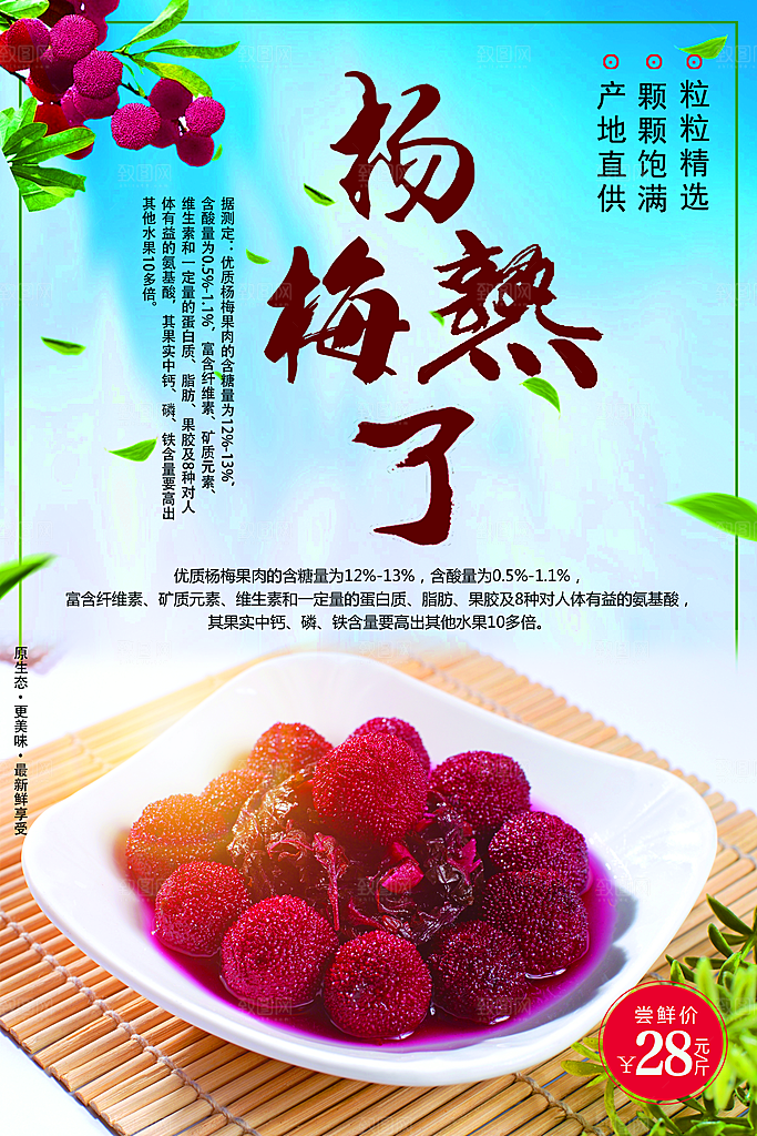 新鲜水果杨梅海报