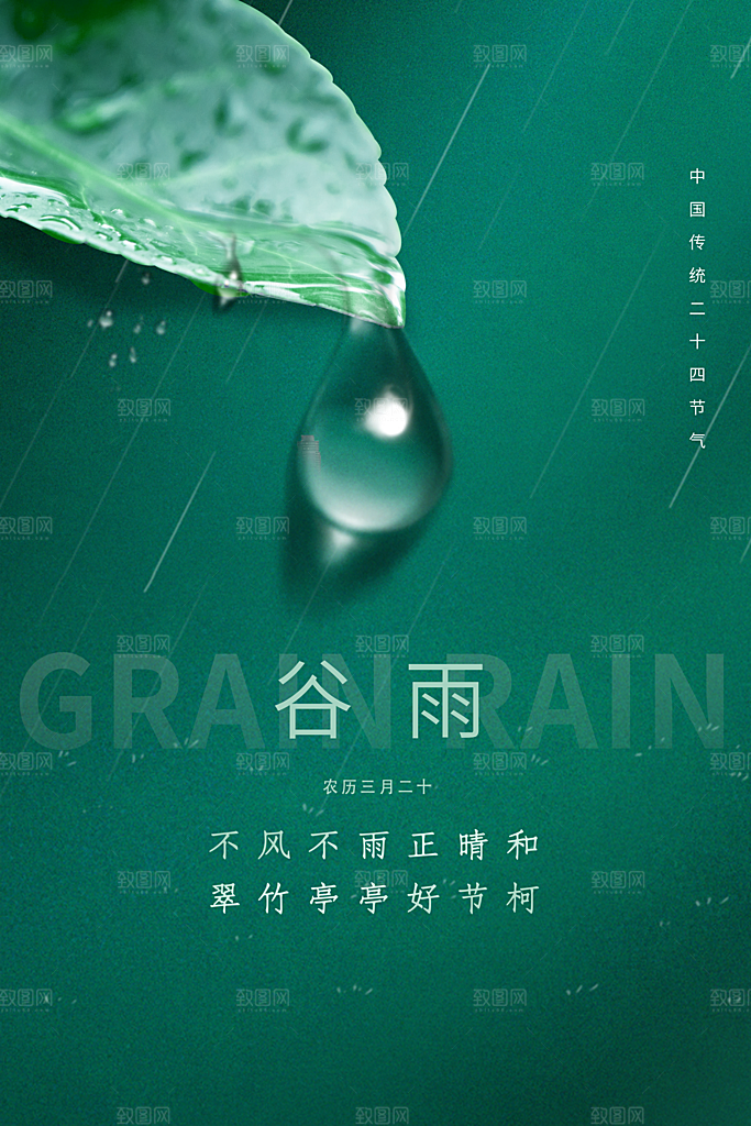 谷雨节气简约大气海报