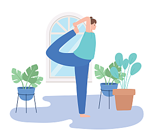 创意瑜伽健身运动场景插画