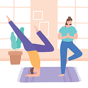 创意瑜伽健身运动场景插画
