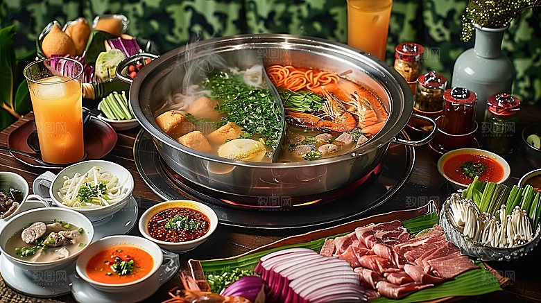 蔬菜火锅中国美食肉类美味麻辣鲜香传统高清