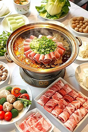 蔬菜麻辣火锅高清美食肉类重庆鲜香传统