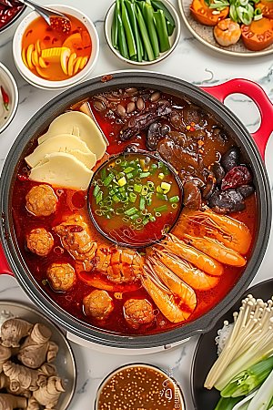 美味火锅传统中国鲜香美食肉类蔬菜麻辣