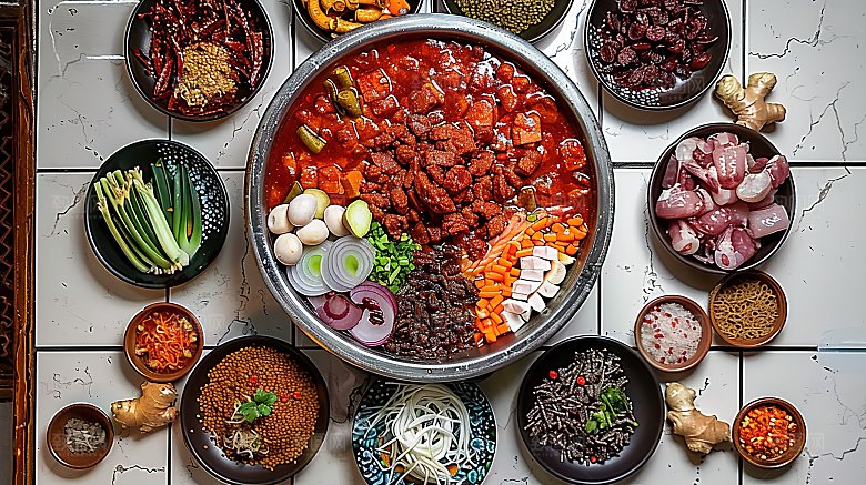 美味美食火锅麻辣蔬菜中国鲜香传统肉类