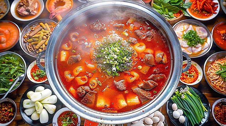 美味重庆海鲜火锅烹饪麻辣辣椒香辣牛肉美食