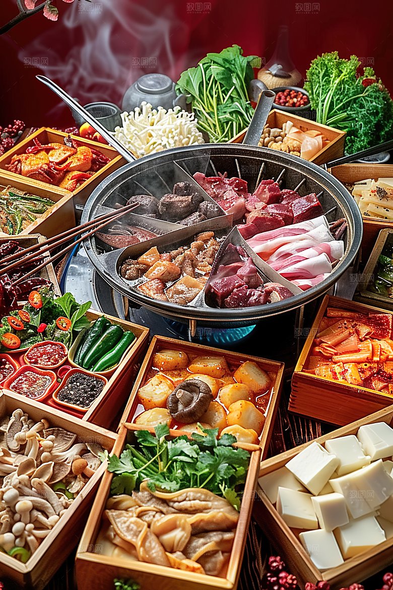 牛肉海鲜香辣烹饪美食重庆麻辣火锅