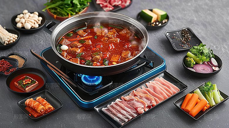 香辣海鲜火锅麻辣烹饪重庆美食牛肉辣椒