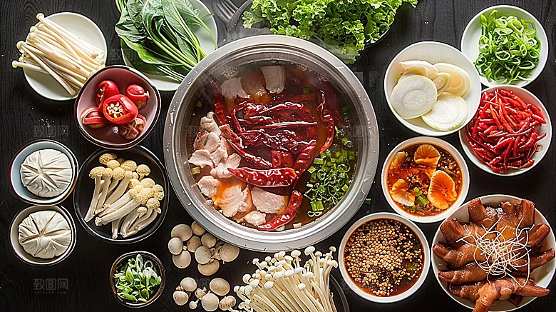香辣海鲜火锅重庆辣椒美食牛肉麻辣烹饪