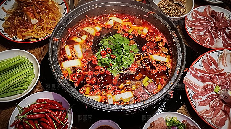 火锅中国传统蔬菜高清鲜香肉类麻辣美食美味