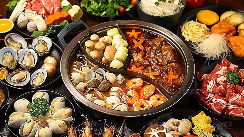 火锅中国传统蔬菜高清鲜香肉类麻辣美食美味