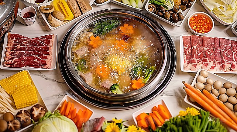 火锅中国传统蔬菜高清鲜香肉类麻辣美食美味