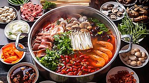 火锅中国传统蔬菜高清鲜香肉类麻辣美食美味