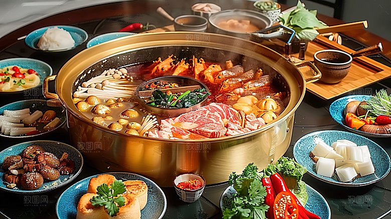 火锅中国传统蔬菜高清鲜香肉类麻辣美食美味