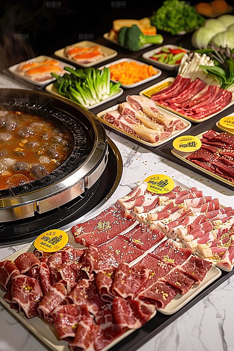 火锅中国传统蔬菜高清鲜香肉类麻辣美食美味