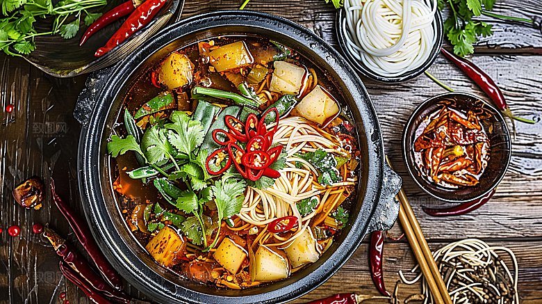 火锅中国传统蔬菜高清鲜香肉类麻辣美食美味