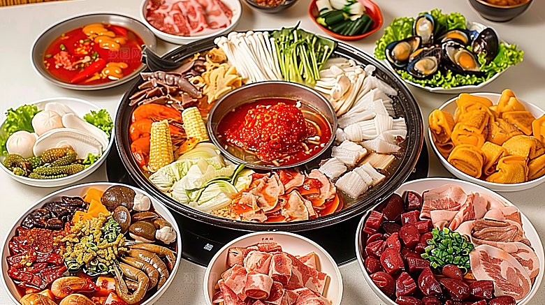 火锅中国传统蔬菜高清鲜香肉类麻辣美食美味