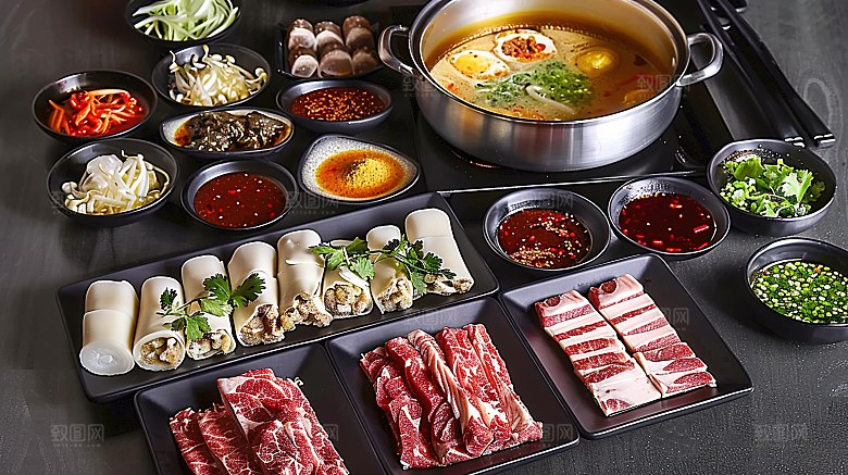 火锅中国传统蔬菜高清鲜香肉类麻辣美食美味