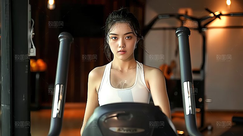 锻炼健身青春活力年轻女性美女跑步运动瑜伽