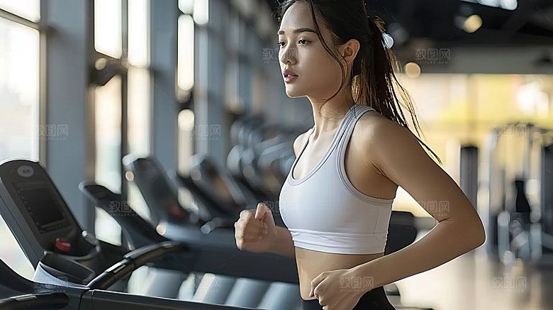 美女锻炼健身女性瑜伽运动跑步年轻青春活力