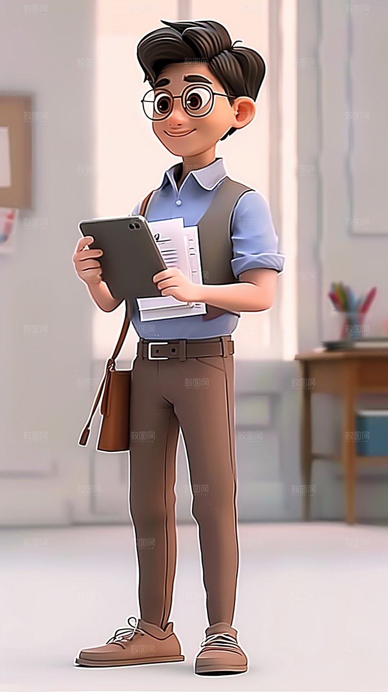 教育3D职场卡通老师教师职业人物立体