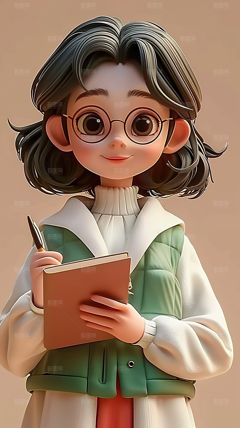 卡通教师3D立体三维老师人物职场职业教育