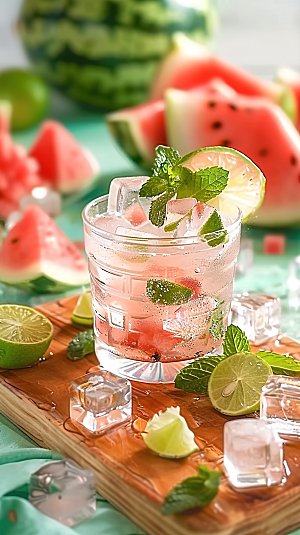 夏日红色冰凉西瓜绿色美味水果新鲜健康解暑