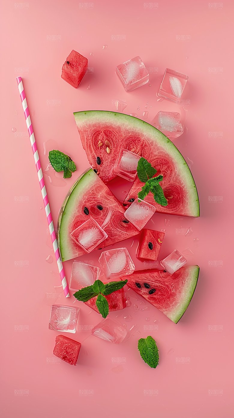 新鲜红色摄影西瓜冰凉水果解暑美味夏日