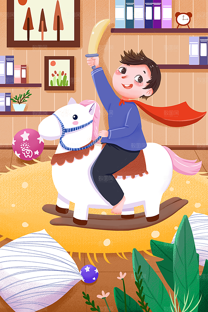 快乐卡通六一儿童节童年手绘插画