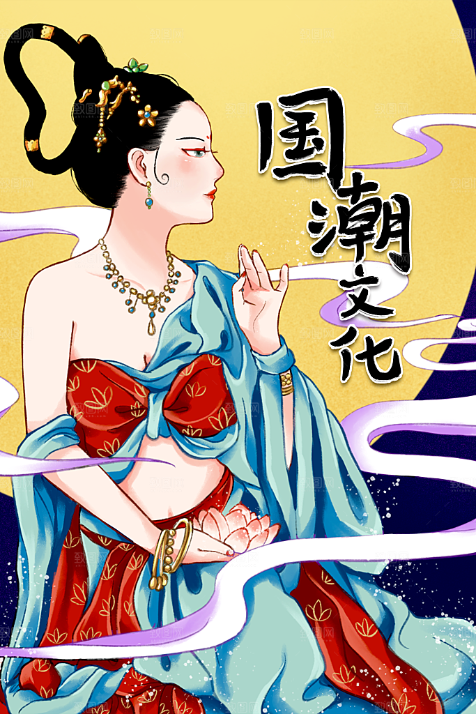 国朝风手绘人物美妆宣传海报