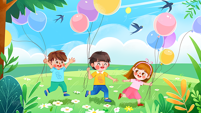 六一儿童节快乐童年卡通手绘插画