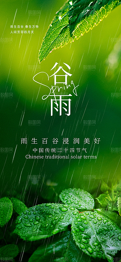 谷雨节气简约大气海报