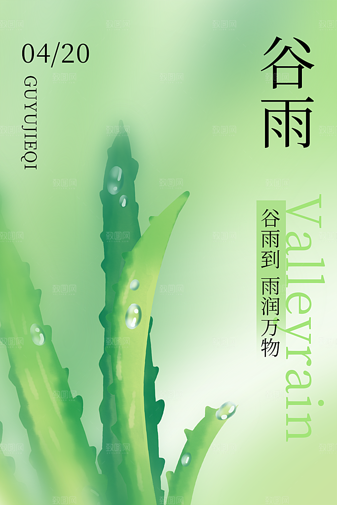 谷雨节气简约大气海报