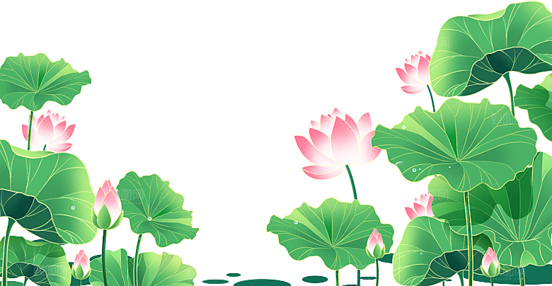 唯美古风水彩手绘荷花荷叶古典水墨莲花