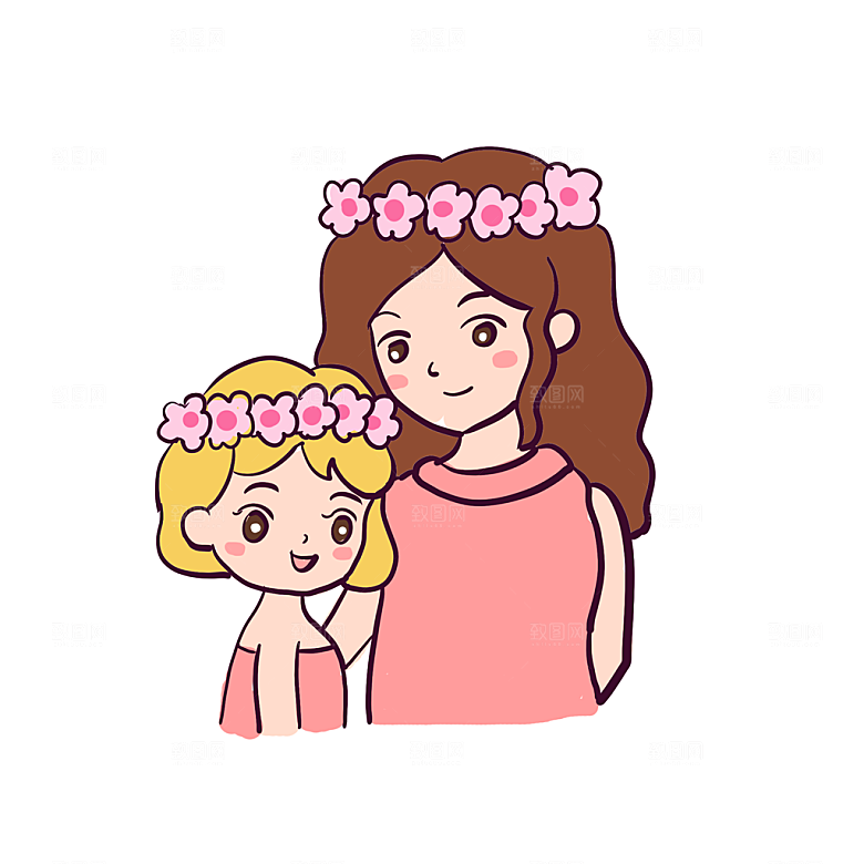 母亲节免抠元素插画可爱卡通