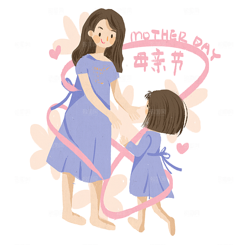 母亲节免抠元素插画可爱卡通