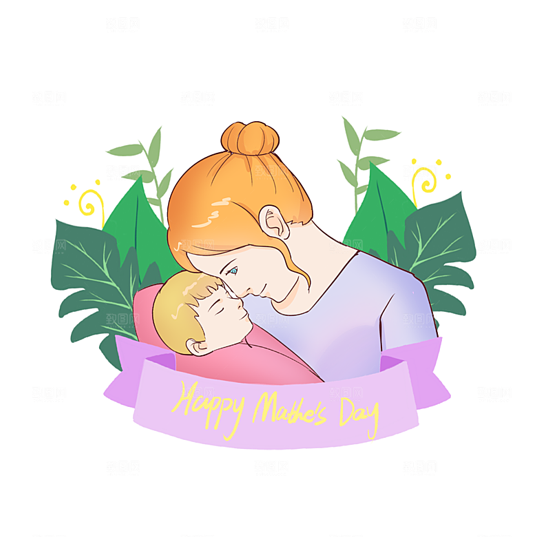 插画母亲节可爱卡通免抠元素
