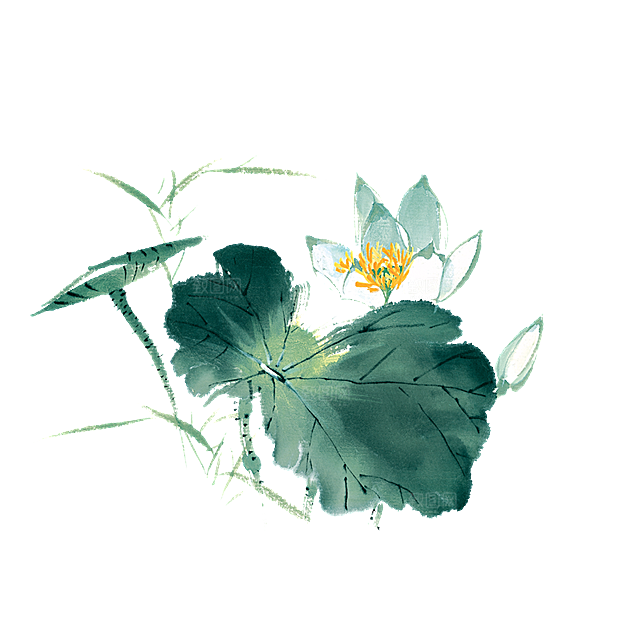唯美古风水彩手绘荷花荷叶古典水墨莲花素材