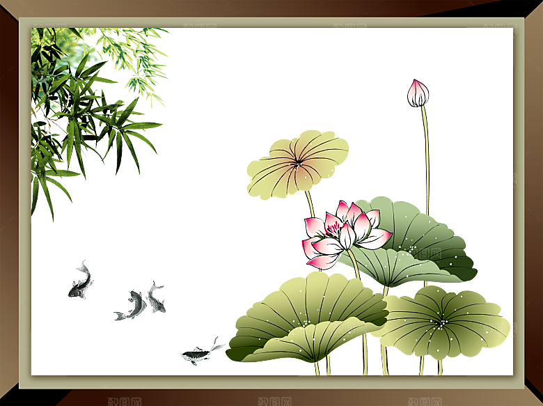 唯美古风水彩手绘荷花荷叶古典水墨莲花素材