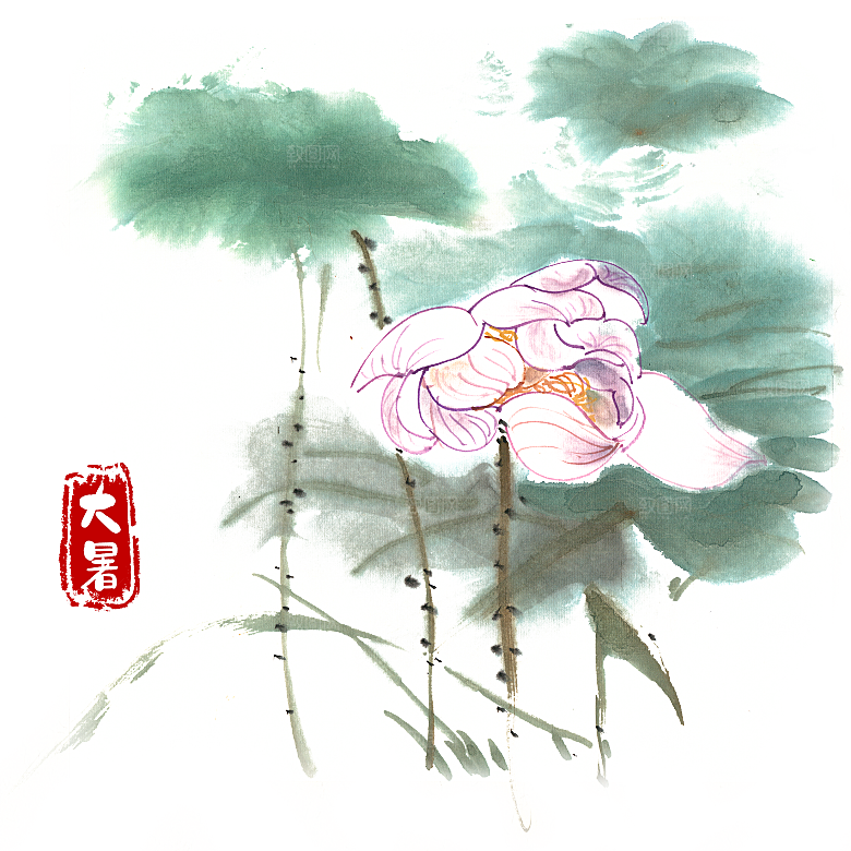 唯美古风水彩手绘荷花荷叶古典水墨莲花素材