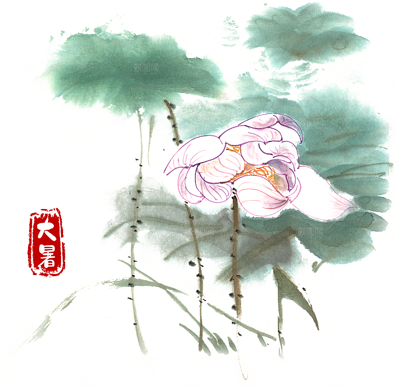 唯美古风水彩手绘荷花荷叶古典水墨莲花