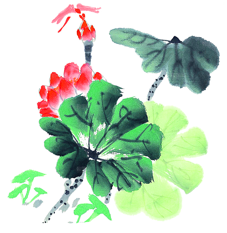 唯美古风水彩手绘荷花荷叶古典水墨莲花