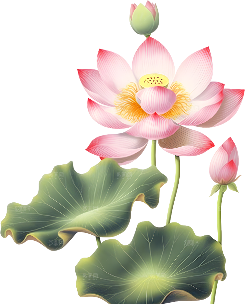 唯美古风水彩手绘荷花荷叶古典水墨莲花素材