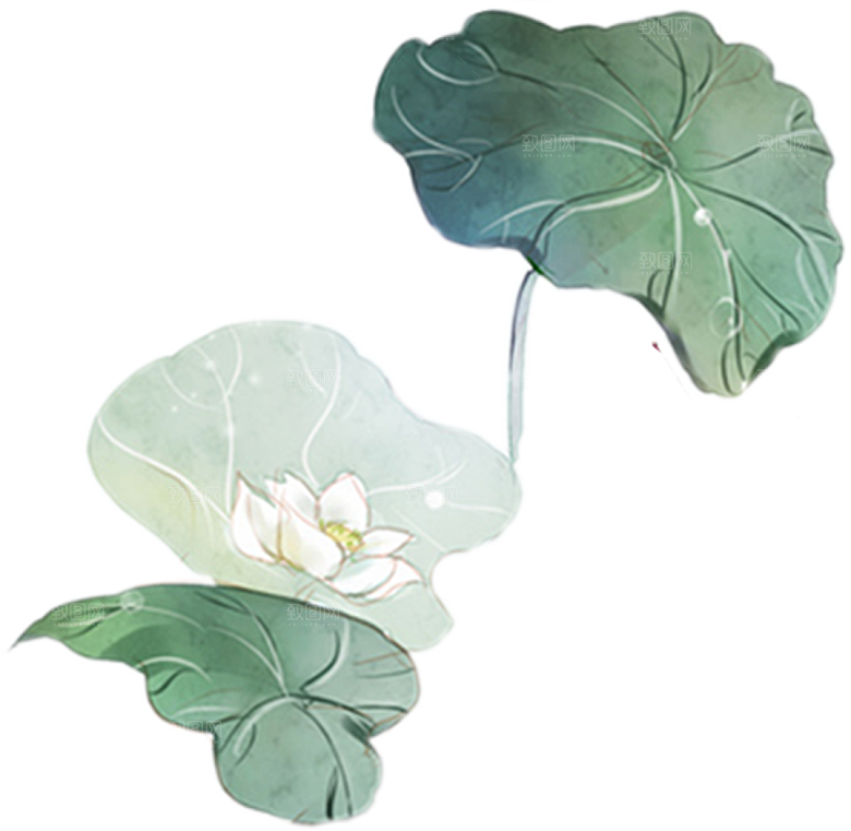 唯美古风水彩手绘荷花荷叶古典水墨莲花素材