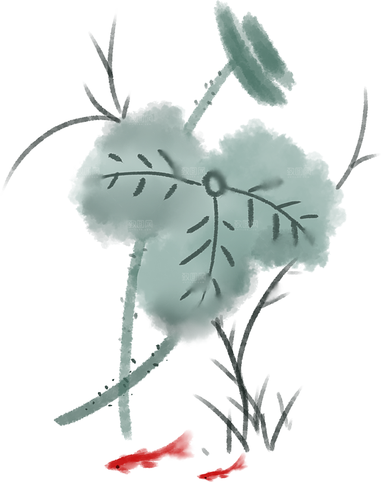 唯美古风水彩手绘荷花荷叶古典水墨莲花
